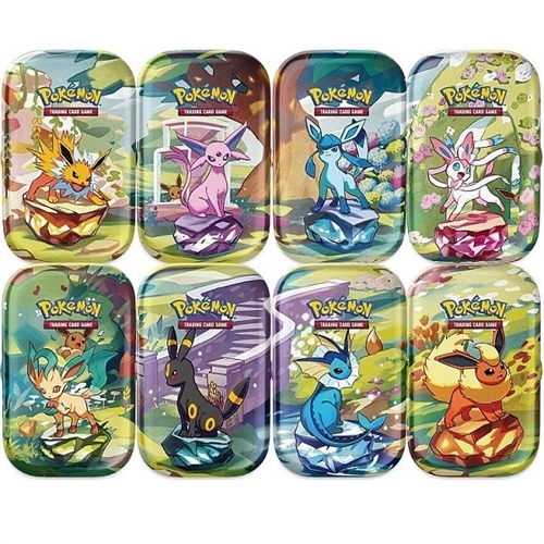 Prismatic Evolutions - Mini Tin Display - Pokemon kort (2 af hver - 8 stk i alt) (Display)